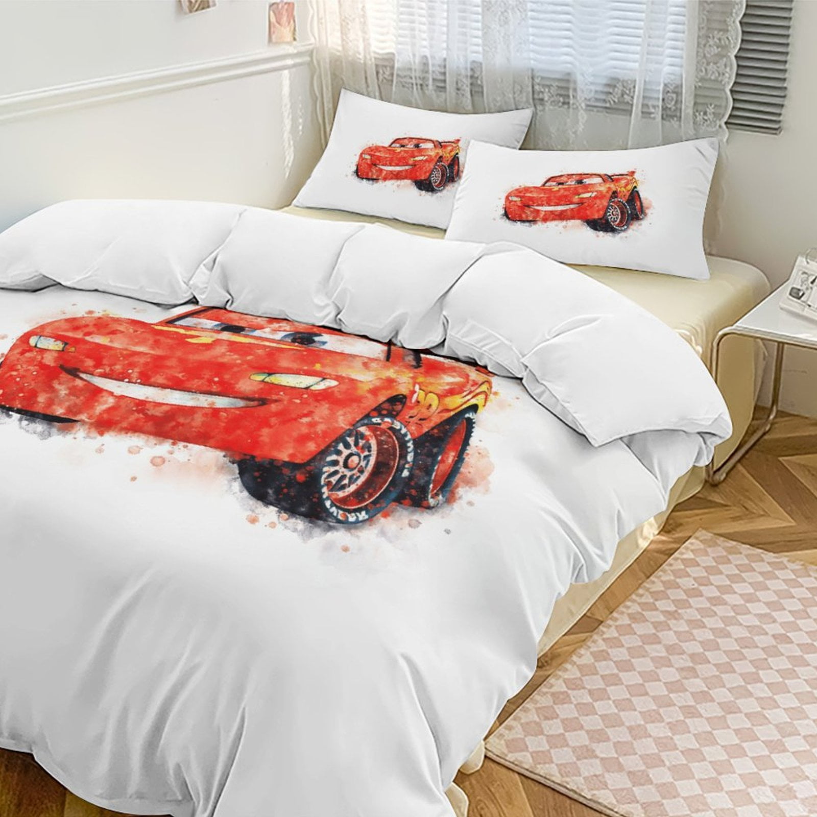 Fast Cars Lightning Mcqueen Comforter Set Soft 3 Pcs Queen Bedding Sets ...