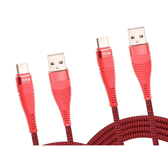 Fast Charge 6ft and 10ft Long USB-C Cables for Galaxy S21 FE 5G - TYPE-C Cord Power Wire Data Sync Red Braided High Speed Compatible With Samsung Galaxy S21 FE 5G