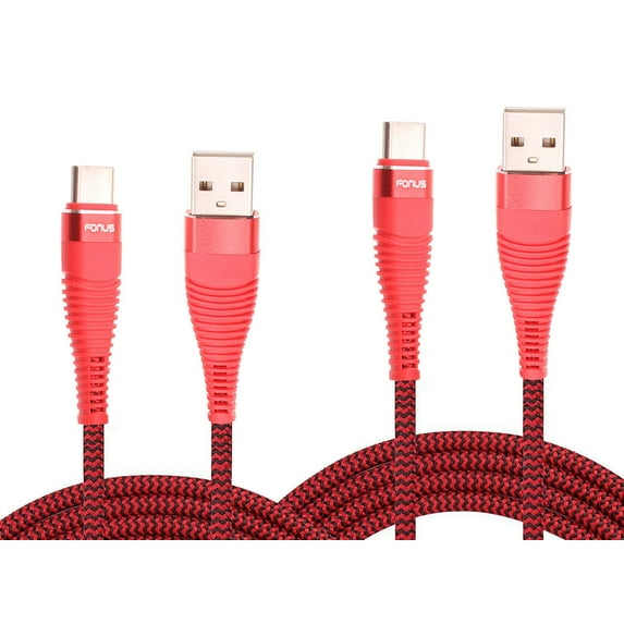 6ft and 10ft Long USB-C Cables for Nokia G90/G100 - Fast Charge TYPE-C Cord Power Wire Data Sync Red Braided High Speed for Nokia G90/G100