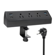 Fast Charge USB C Desk Clamp Power Strip 40W, Desktop Power Station Edge Mount 3 Outlets 4 USB C for Home Office School Hotel ETL Black