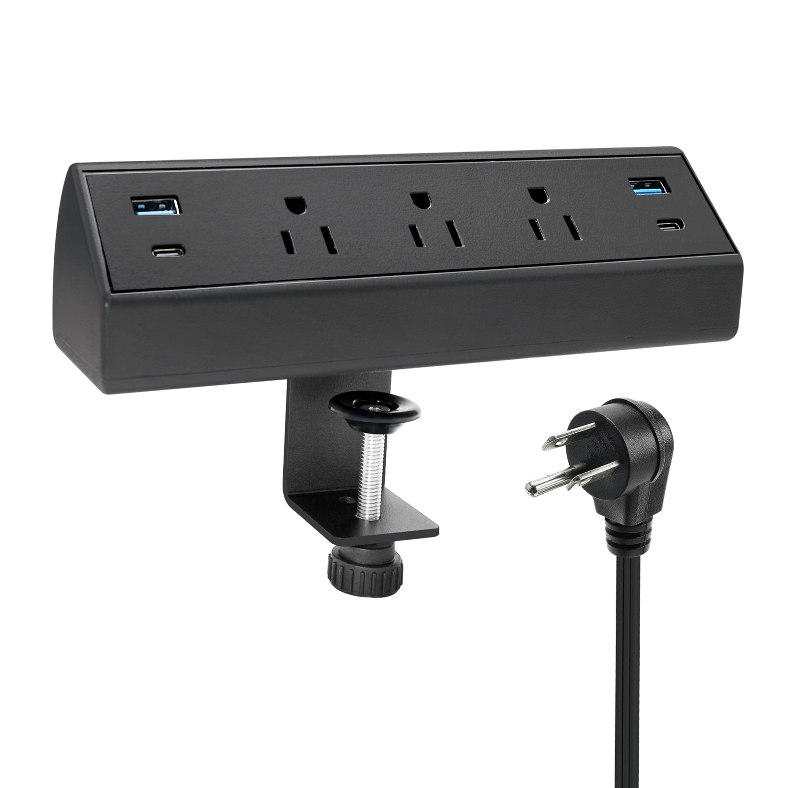 Fast Charge USB C Desk Clamp Power Strip 40W, Desktop Power Station Edge Mount  3 Outlets 4 USB C for Home Office School Hotel ETL Black