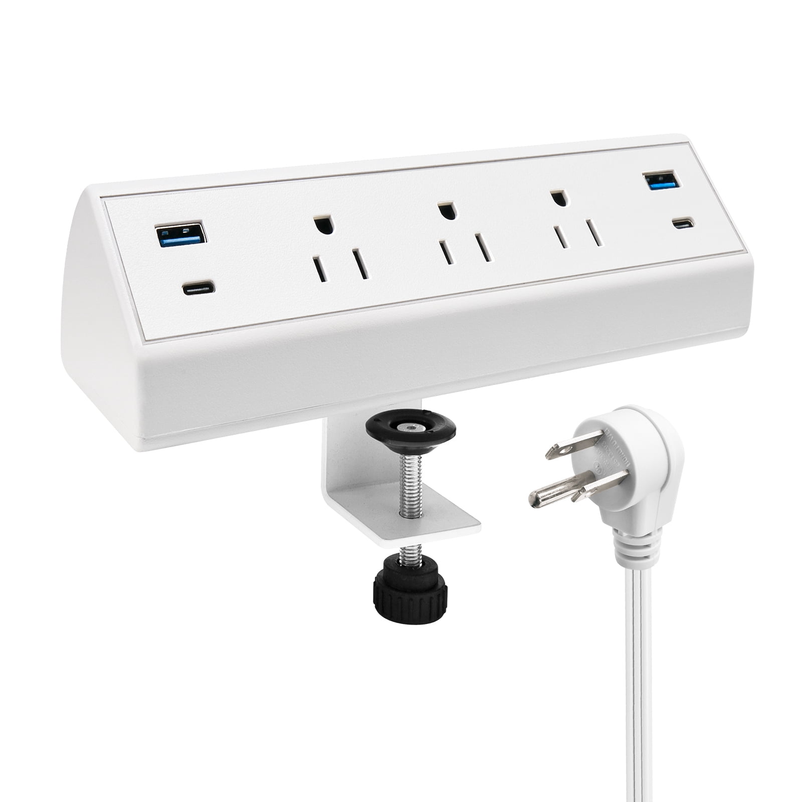 Fast Charge USB C Desk Clamp Power Strip 40W, Desktop Power Station Edge Mount  3 Outlets 4 USB C for Home Office School Hotel ETL White