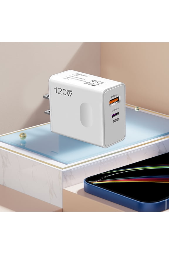 Fast Charger, 120W USB C PD Power Adapter With Multi Port Charging Stable Output Safety Protection, High Speed Phone Charger for Home Office Travel Smartphones Tablets Devices