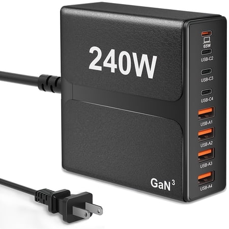 [Fast Charger] 8-Port Fast 240W GaN USB C Wall Charger | Portable Charging Station for Various Electronic Equipment Models