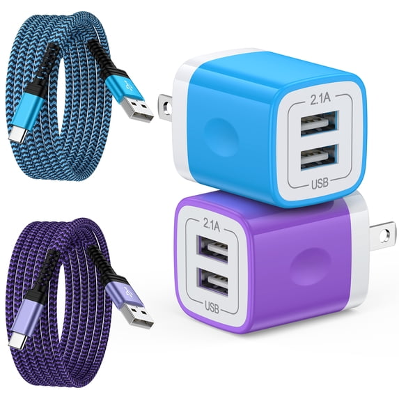Fast Charger Block, 2 Pack USB Wall Charger with 10FT Type C Charging Cable USB C Cable Phone Cables, Dual Port Phone Charger Android Charger USB Brick USB Plug Charger Box USB Charging Block