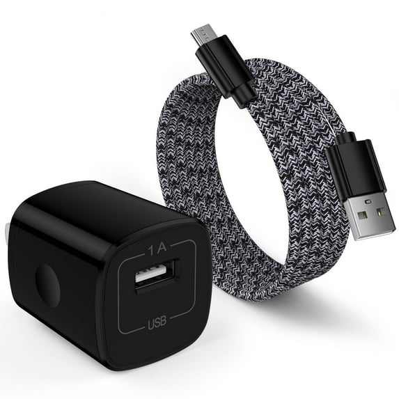 Fast Charger USB Adapter Charger with 6FT Micro USB Cable Fast Charging Android Charger, Braided Nylon Micro USB Cables for Samsung Galaxy, Android Devices, Black