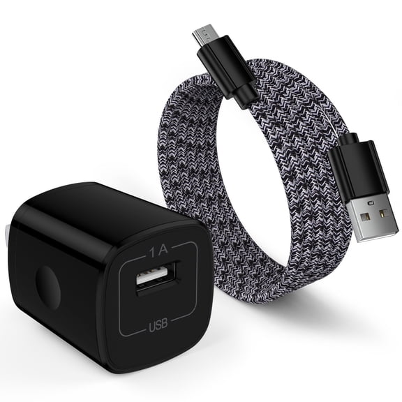 Fast Charger USB Wall Charger with USB-A to Micro Cable 6FT Fast Charging Android Charger, Braided Nylon Micro USB Cables for Samsung Galaxy, Android Devices, Black
