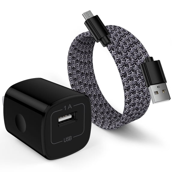 Fast Charger USB Wall Charger with USB-A to Micro Cable 6FT Fast Charging Android Charger, Braided Nylon Micro USB Cables for Samsung Galaxy, Android Devices, Black