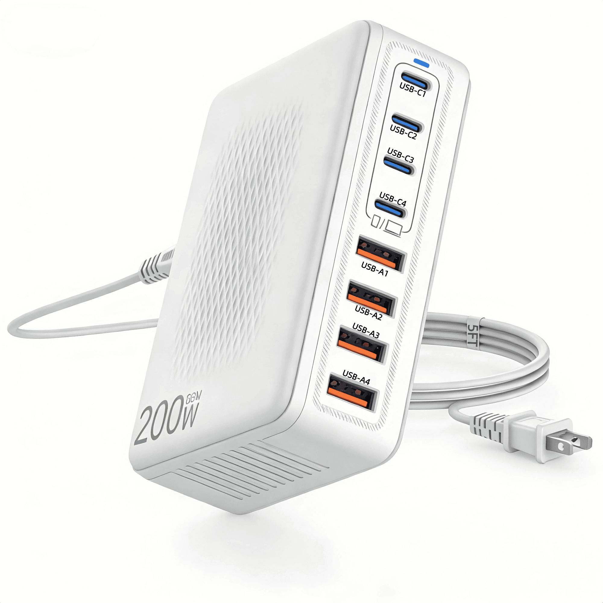 Fast Charger USB C Charger Block, 200W GaN 8 Port USBC Charging Station USB Hub Block Cube, PD 65W Laptop Charging Station for Multiple Devices iPhone 17/16/15,MacBook Pro/Air,iPad,White