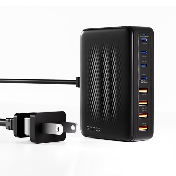 Fast Charger USB C Charger Block, 200W GaN 8 Port USBC Charging Station USB Hub Block Cube, PD 65W Laptop Charging Station for Multiple Devices iPhone 17/16/15,MacBook Pro/Air,iPad,Black