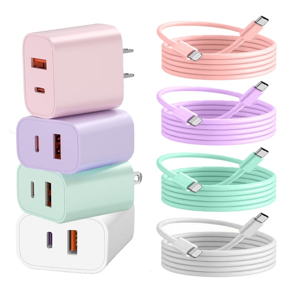 Fast Charger for iPhone 14Pro Max, 4 Pack 20W Dual Port A/C Wall Charger Block for iPhone with 10FT USB C Fast Charging Cable Compatible for iPhone 14/13/12/11