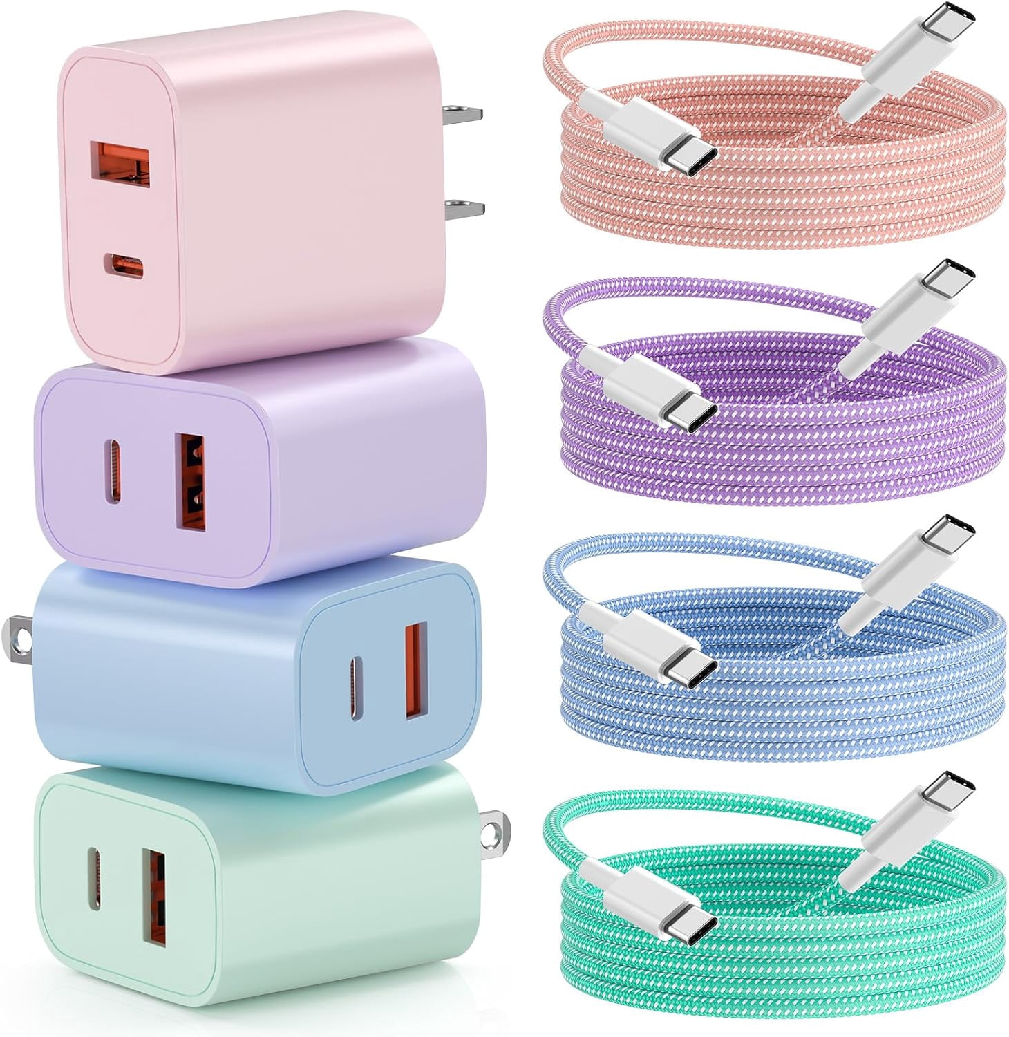 Fast Charger for iPhone 16 15, 4 Pack 20W Dual Port A/C Wall for iPhone Charger Block with 6FT USB C Fast Charging Cable Compatible for iPhone 16/15 Pro Max/Plus, for iPad Pro 12.9"/11" and iPad Air