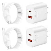 Fast Charger Compatible for iPhone 17 16 15 Charger, USB C Charger, 2-Pack 20W Dual Port USB C Charger Block Compatible for iPhone 17/16/15 and More (2-Pack 6 ft USB C Cable Included)