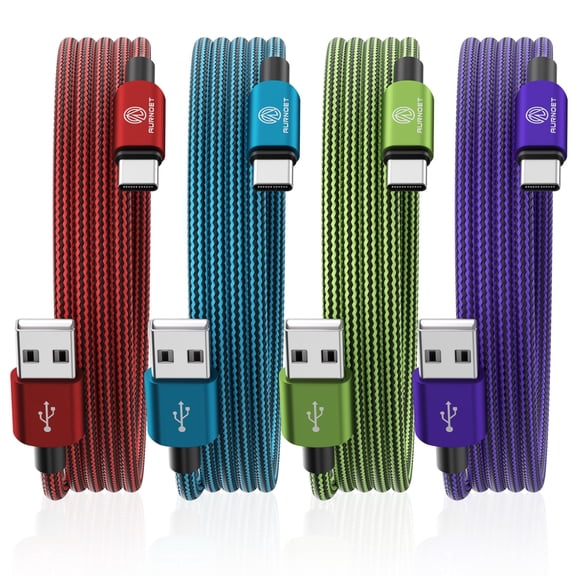Fast - Charging 10FT Nylon - Braided USB C Cable - 4 - Pack, Compatible with Samsung Galaxy (S21 etc.), LG, Google Pixel, Moto, for Extended - Reach Charging