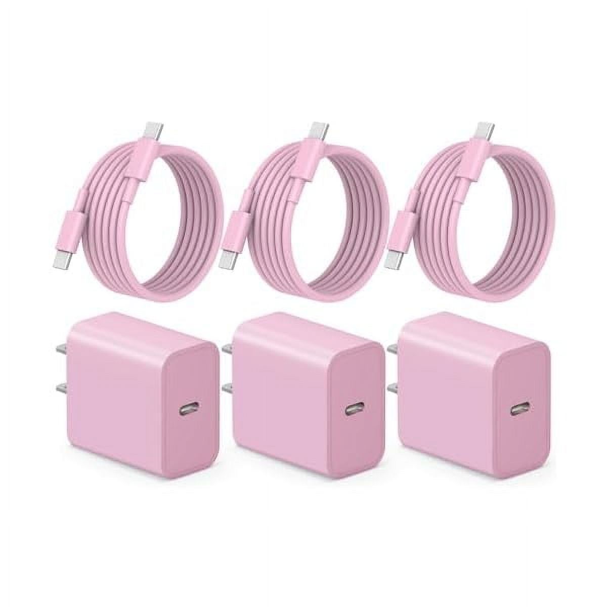 Fast Charging 3-Pack Type C Charger - 6FT Cable Compatible with iPhone 16, 15, iPad Pro, AirPods (Pink)
