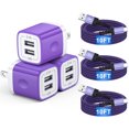 thumbnail image 1 of Fast Charging Block, 3 Pack USB Wall Charger with 10FT Type C Charging Cable USB C Cable, Dual Port Phone Charger, Android Charger Block USB Brick Charging Station USB Charger Block[Purple], 1 of 9