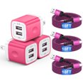 thumbnail image 1 of Fast Charging Block, 3 Pack USB Wall Charger with 10FT Type C Charging Cable USB C Cable, Dual Port Phone Charger, Android Charger Block USB Brick Charging Station USB Charger Block[Pink], 1 of 9