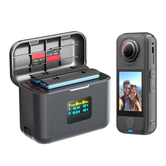 Fast Charging Box for Insta360 X4 Air Battery Compact Portable Charger with Smart Battery Management & Magnetic Cover
