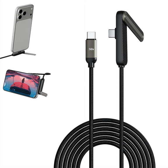 Fast Charging Cable with Foldable Phone Stand, Invisible Holder & 360° Rotation, Braided USB C Cable for iPhone 17, Galaxy S25, Gaming, Office, Travel