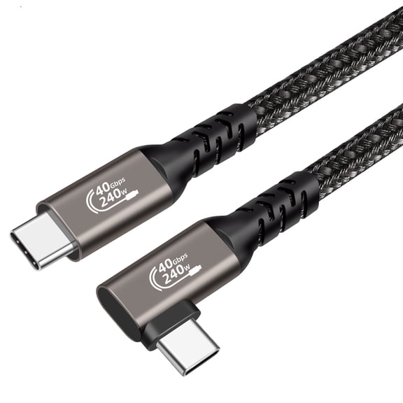 Fast Charging Data Sync Cable USB C Cord Type-C Male to Type-C Male Cable 240W 40Gbps 8K@60Hz 90 Degree Braided Cable