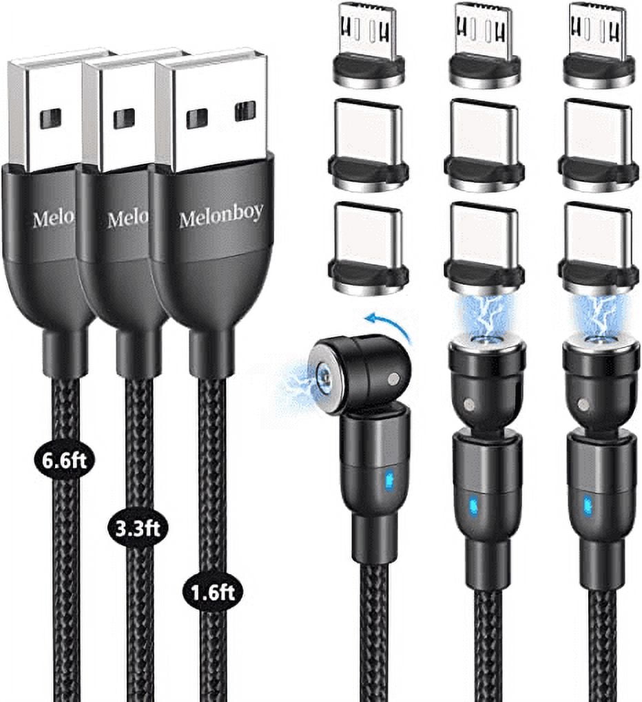Fast Charging Magnetic Charging Cable[3-Pack, 3.3ft+6.6ft+10ft], Gen9 Melonboy Magnetic Cable 9V/2A Fast Charging and Data Transfer Magnetic Phone Charger Compatible with Micro USB, Type C…
