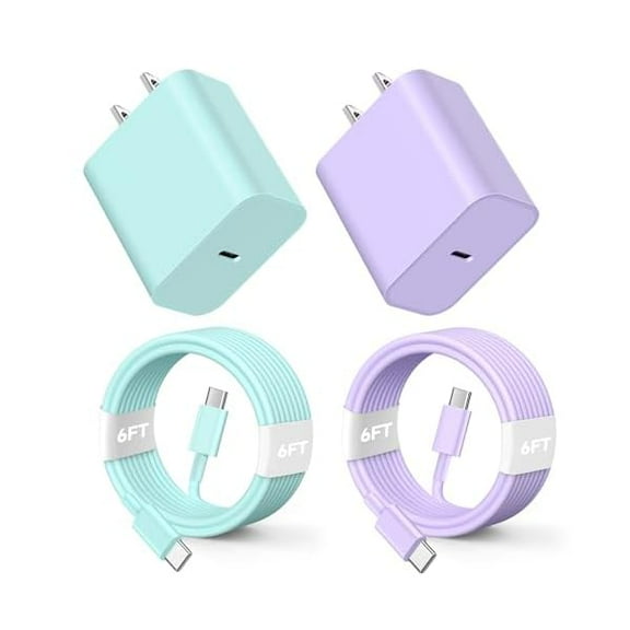 Fast Charging for Phone 16 15 Pro Max Charger Colorful, 2Pack 20W USB C Fast Chargers Block with 6ft Long USB C to USB-C Cable Compatible with iPhone 15/16 Pro/Plus/Pro Max,Pad Pro 12.9/11 inch