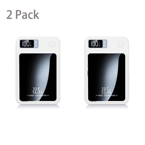 Magnetic Power Bank 10000mAh，Portable Charger with LED Display and Safety Protections, Compatible with iPhone Samsung,Perfect for Camping Travel White(2 Pack)