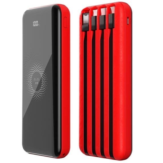 Fast Charging Power Bank with 4 USB Cables and 2 Inputs, Wireless Portable Power Bank for Travel Home Work