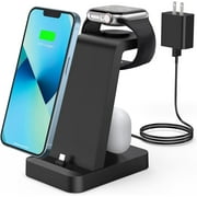 Fast Charging Station for iPhone - 3 in 1 Wireless Charger Stand for iPhone 14 13 12 11 Pro X Max XS XR 8 7 Plus 6s 6, iWatch Charger for Apple Watch Series & Airpods with Adapter