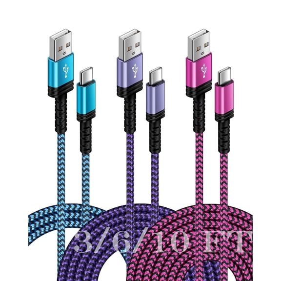 Fast - Charging USB C Cable - 3/6/10 FT, 3 - Pack, Compatible with iPhone (17e, 17 etc.), Samsung Galaxy (S25, A15 etc.), Pixel 10 Pro, for Auto & Multi - Scenario Use