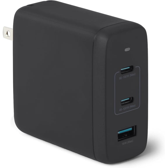 Fast Charging USB C Nano GaN Wall Charger, 120W 3-Port for Laptops Tablets Phones, Black