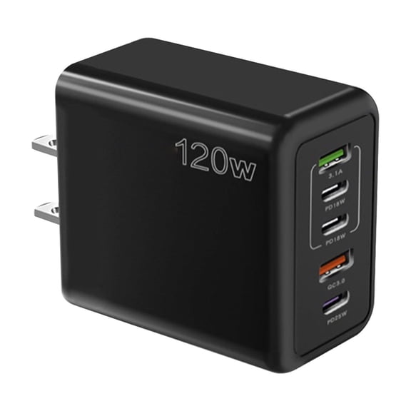 Fast Charging USB C Nano GaN Wall Charger, 120W 5-Port for Laptops Tablets Phones, Black