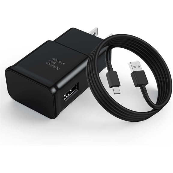 Fast Charging USB C Wall Charger with 10FT Cord Black Compatible with Samsung Galaxy S25 S24 S23 S22 S21 S20 S9 Note 10 Note 20 Ultra