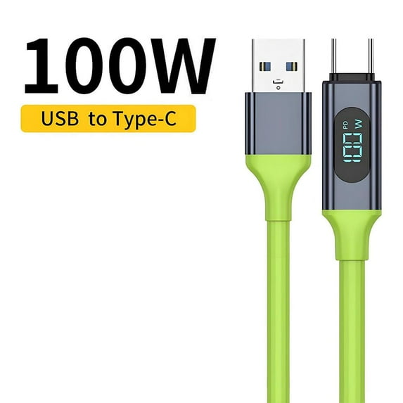 Fast Charging and Data Transfer USB-C Cable with LED Display, 1.5M, Matcha Green, for Phones