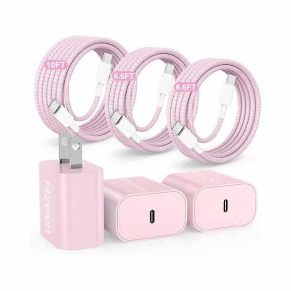 Fast Charging for iPhone 15 16 Pro Max Charger Colorful, 3Pack 20W USB C Fast Chargers Block with 6/6/10ft Long USB C to C Braided Cable Compatible with iPhone 16/15 Pro/15 Plus/iPad Pro 13/12.9,Pink