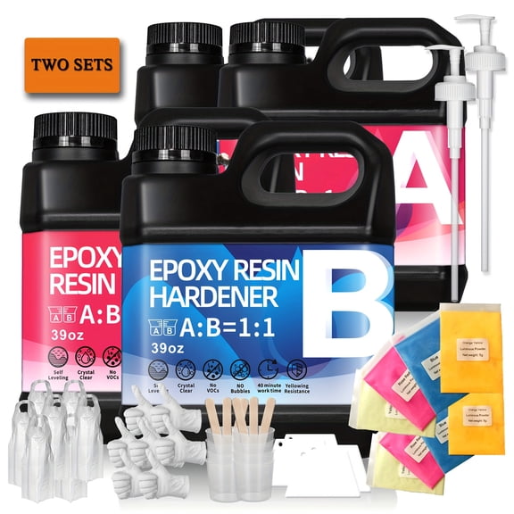 Fast Curing Epoxy Resin Kit, 156oz, Bubble-Free, Self-Leveling & Low Odor with day and night luminous effect. Comes with full set of tools plus 4-color luminous powd