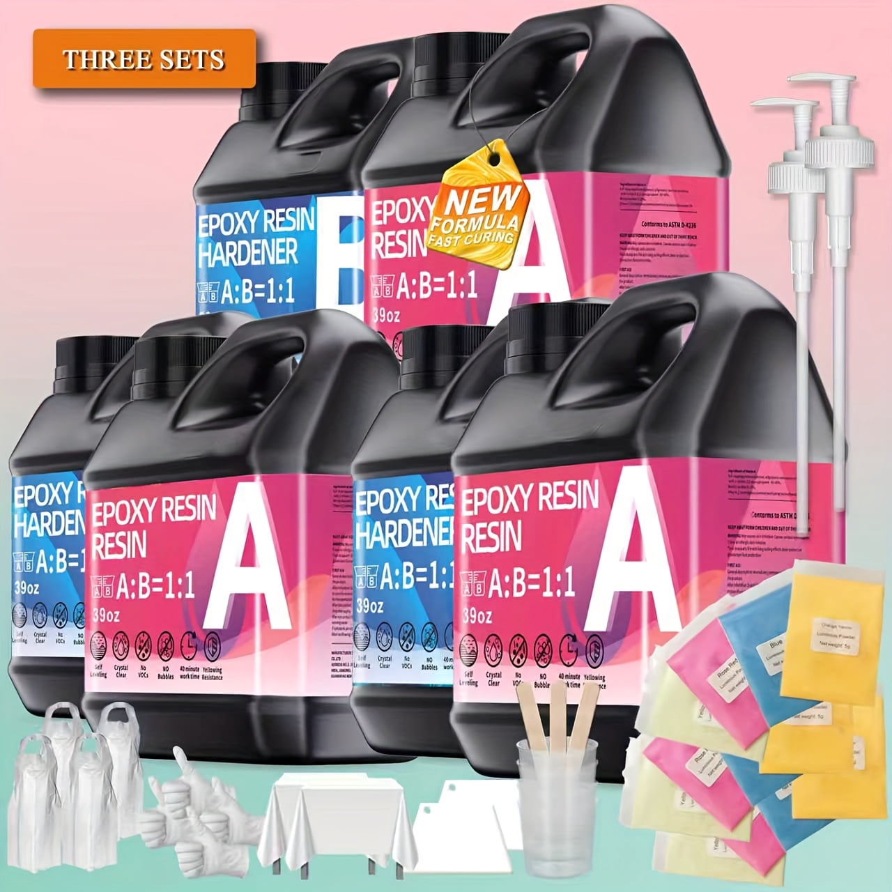Fast Curing Epoxy Resin Kit 234oz, bubble-free, self-leveling and low odor. Comes with a full set of tools plus 4-color luminous powder, transparent in the daytime and glowing at night. Perfect for C