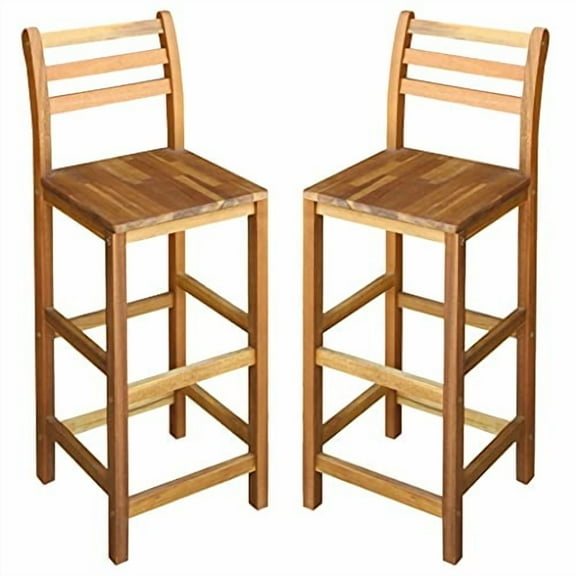 (Fast Delivery) Outdoor Bar Stools Bar Chairs for Patio, Pool, Garden w/Weather-Backrest Bar Chairs 2 pcs Solid Acacia Wood