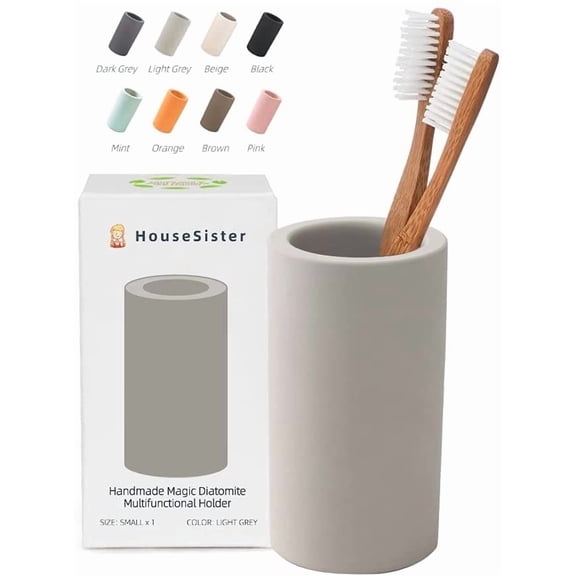 Fast-Drying Diatomite Toothbrush Holder - Bathroom Countertop Organizer Stand for Toothpaste, Makeup Brushes, Razors & Accessories (Light Grey)
