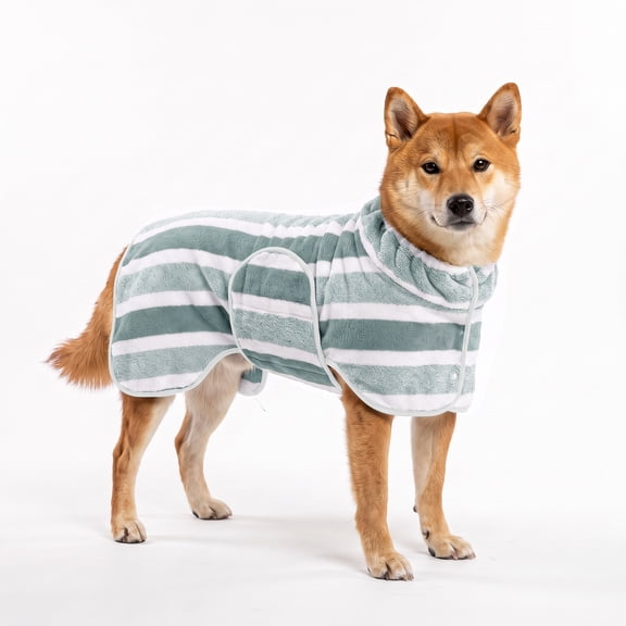 Fast Drying Dog Bath Robe, Super Absorbent Striped Pet Towel, Adjustable Warm Puppy Bath Supplies