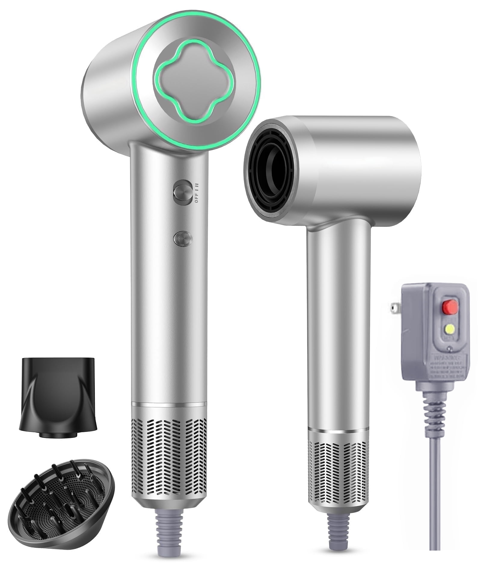 Fast Drying Hair Dryer ,150000 RPM High-Speed Blow Dryer,Low Noise Auto Temperature Control ,Come with Diffuser and Smooth Nozzle(Gray)