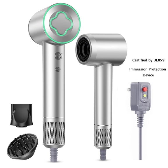 Fast Drying Hair Dryer ,150000 RPM High-Speed Blow Dryer,Low Noise Auto Temperature Control ,Come with Diffuser and Smooth Nozzle(Gray)