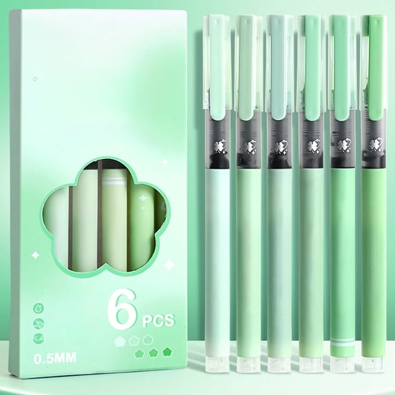 Fast Drying Ink Pen Set of 6,0.5mm Straight Liquid Ballpoint Pen with Large Capacity,Waterproof Quick Dry Exam Pen,Comfortable Grip,5.5 Inch