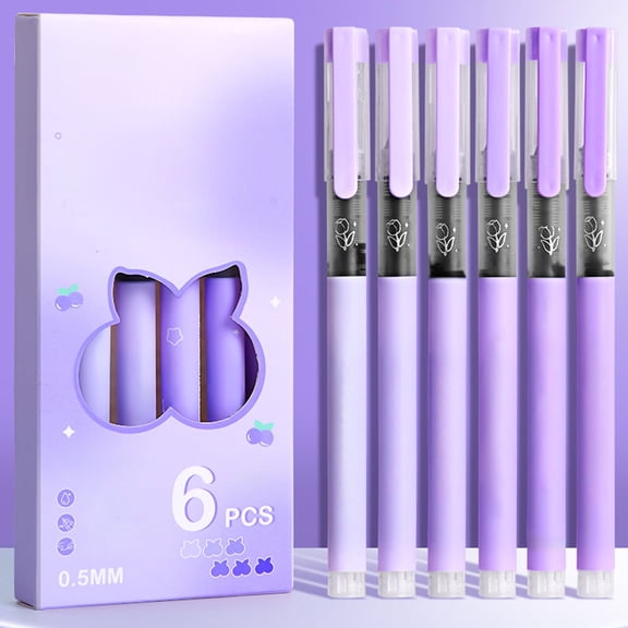 Fast Drying Ink Pen Set of 6,0.5mm Straight Liquid Ballpoint Pen with Large Capacity,Waterproof Quick Dry Exam Pen,Comfortable Grip,5.5 Inch