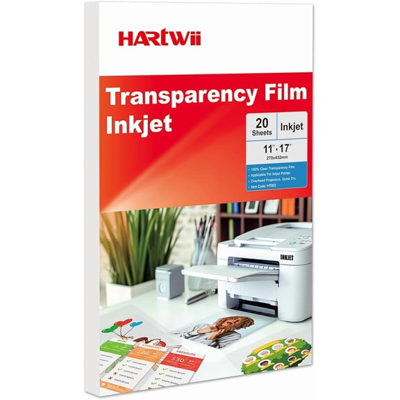 Fast-Drying Inkjet Transparency Film 20 Sheets 11x17 inches Applicable for Inkjet Printers and Overhead Projectors