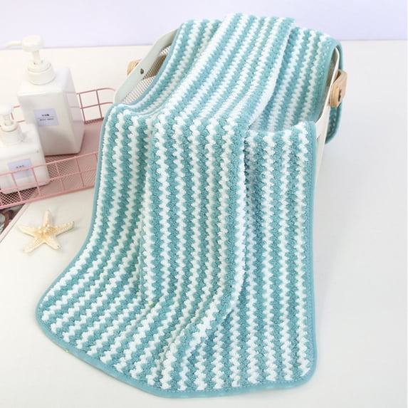 Fast Drying Microfiber Towel for Hair, Face & Body - Striped Absorbent Quick Dry Travel Towel, Lightweight Coral Fleece Bath & Gym Towel