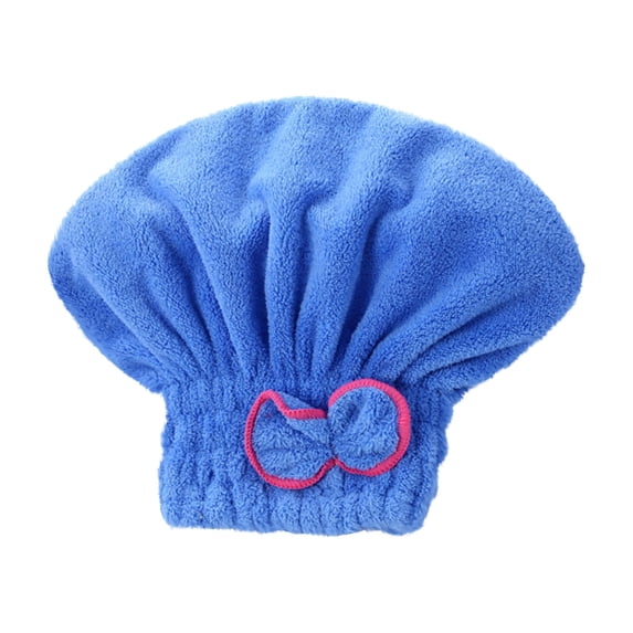 Fast Drying towel, Curly Hair towel, Coral Velvet, 24 in, Bow detail, Blue, Hair Drying Cap, Bathroom Essentials, Bath Essentials, 1 Pc