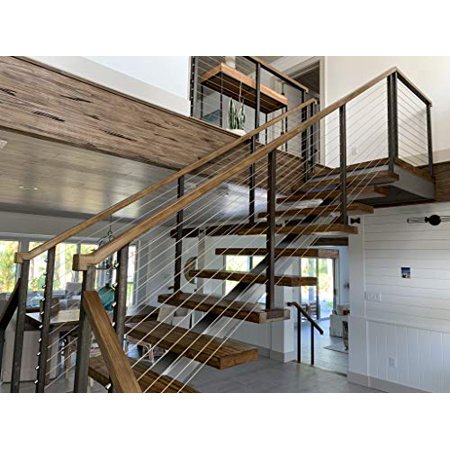 Fast & Easy 1/8 inch 10ft Cable Railing Kit - Stainless Steel 316 for Metal Posts - Complete System DIY Installation Kit - Brown End Caps
