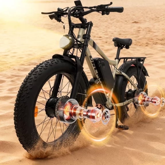 Electric Dirt Bike, 5000W Peak 52V 25AH Dual Motor Ebike for Adult, 38MPH E - Bicycle with 24" Fat Tire All Terrain, Full Suspension & Hydraulic Disc Brake, 7-Speed Long Range