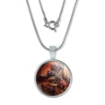thumbnail image 1 of Fast Flying Dragon Coming At You Fantasy 0.75" Pendant with Sterling Silver Plated Chain, 1 of 4